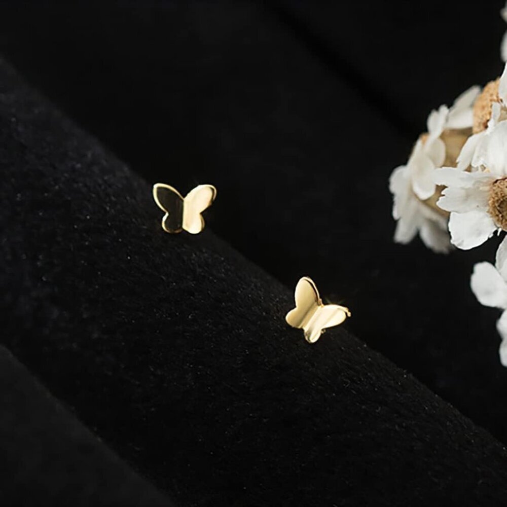 Solid 925 Sterling Silver Tiny Butterfly Earrings… - image 2